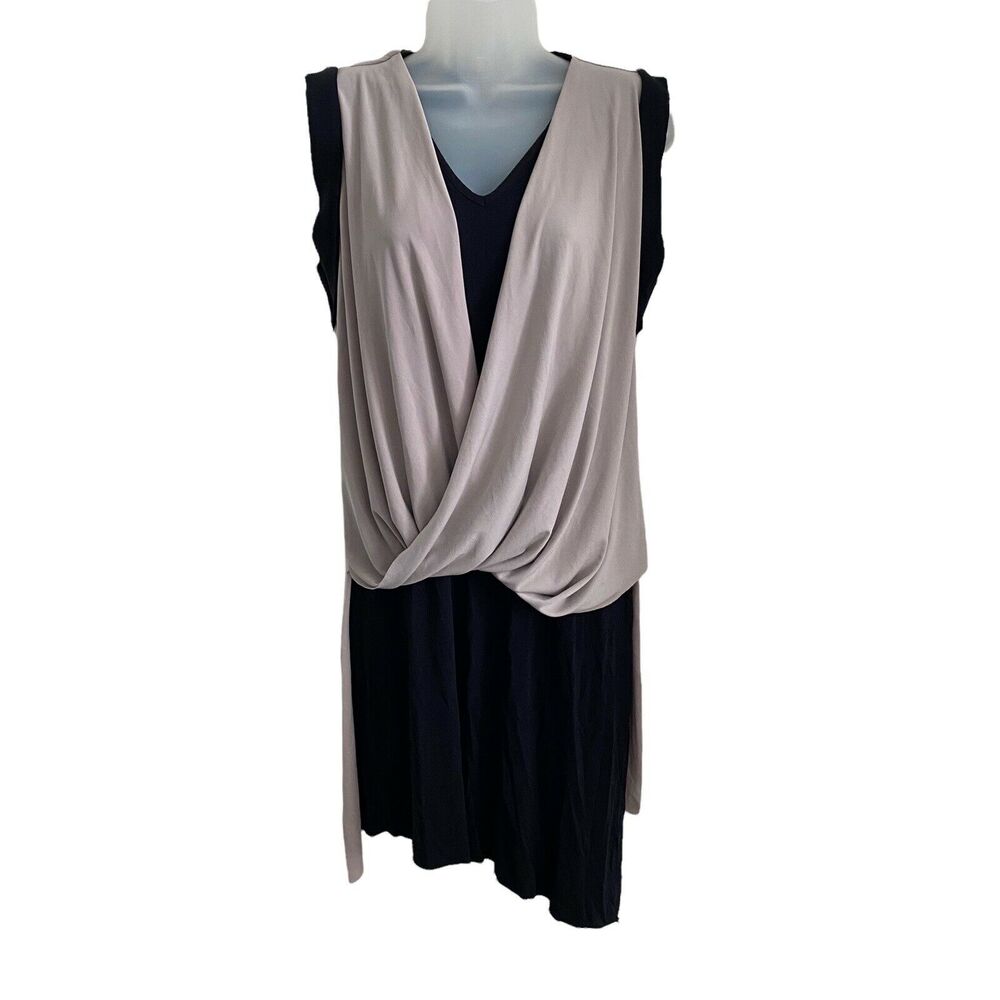 SCAPA Small Dress Lauren Perre Black Taupe Asymmetrical Draped Mini